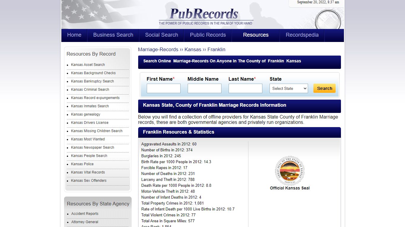 Franklin County, Kansas Marriage Records