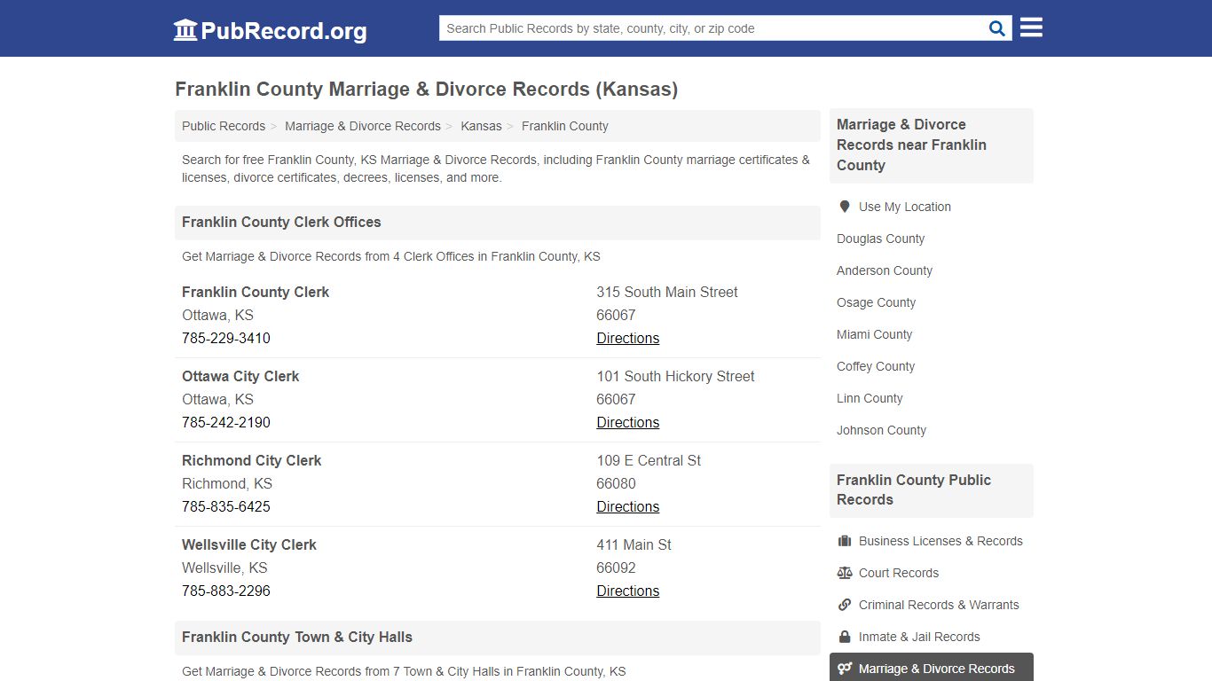 Franklin County Marriage & Divorce Records (Kansas)
